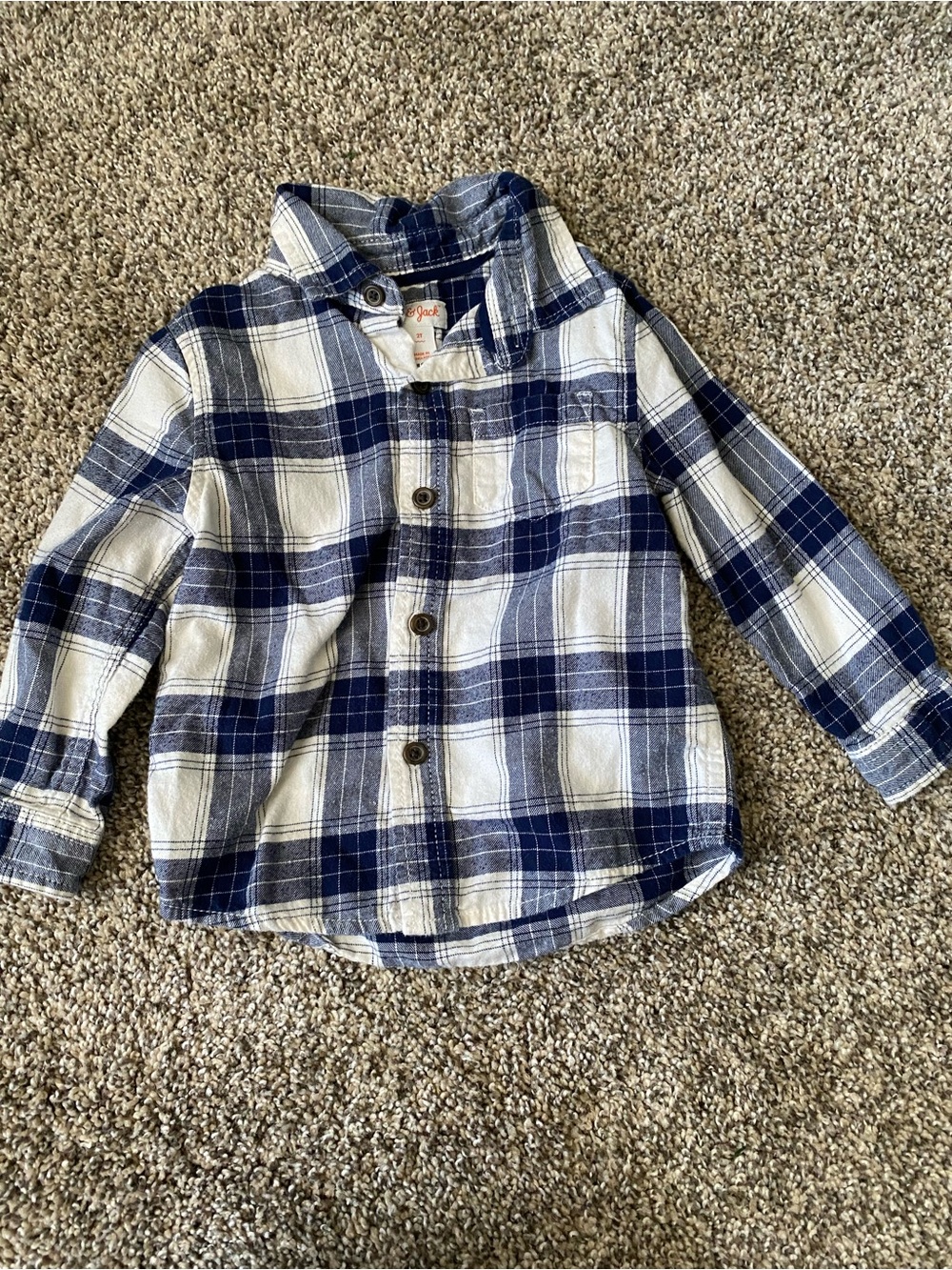 Cat & Jack Navy and White Plaid Button-Down Shirt - 2T